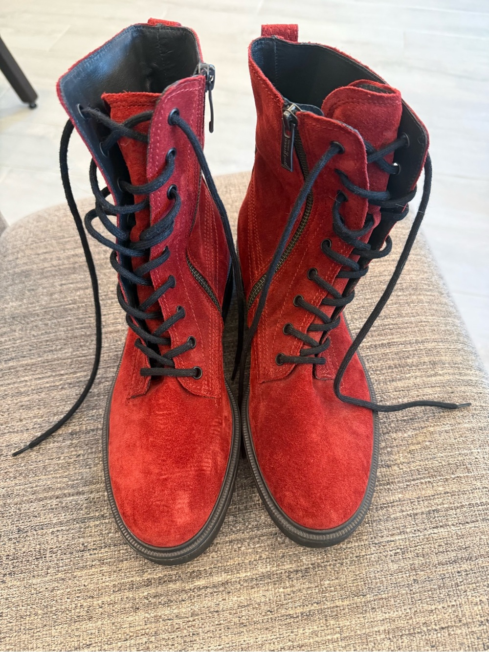 Paul Green Red Suede Lace-Up Ankle Boots